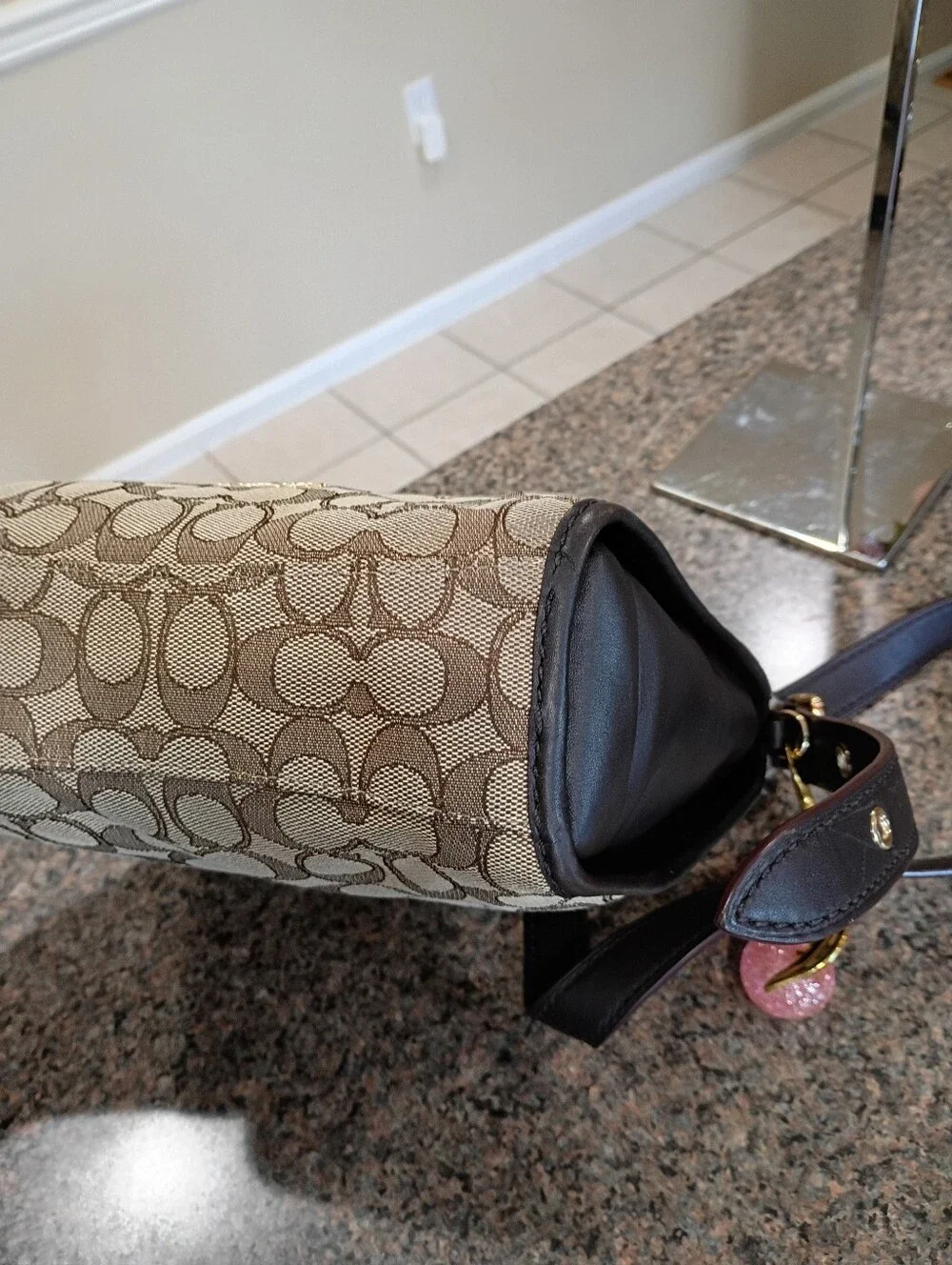 Coach Khaki and Brown Signature Canvas Shoulder Bag
